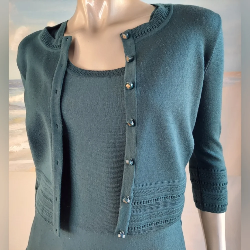 $5,200 OSCAR DE LA RENTA GREEN FUR RUNWAY DRESS JACKET SET XS